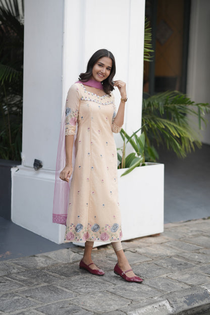 Handworked Panel cut kurta with Dupatta