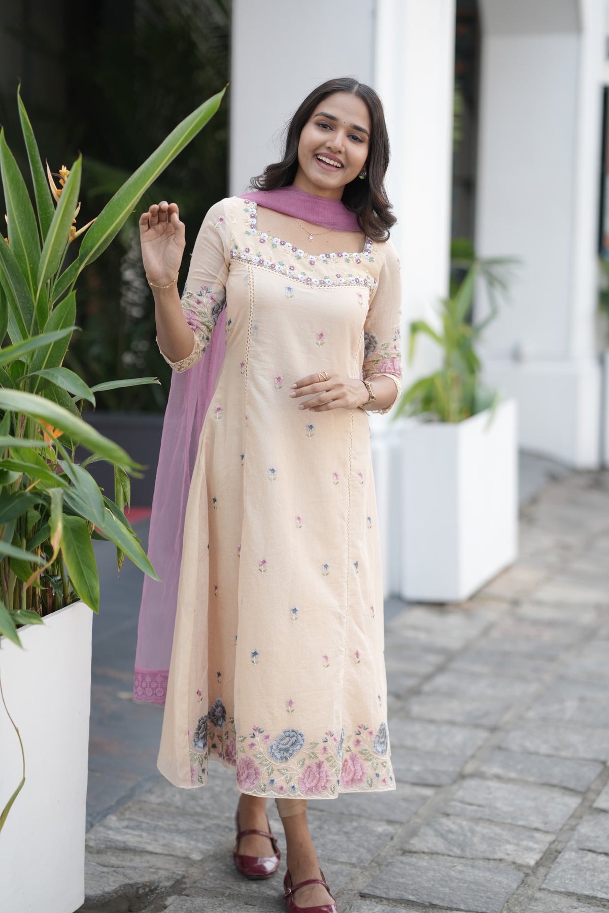 Handworked Panel cut kurta with Dupatta