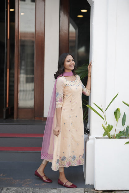 Handworked Panel cut kurta with Dupatta