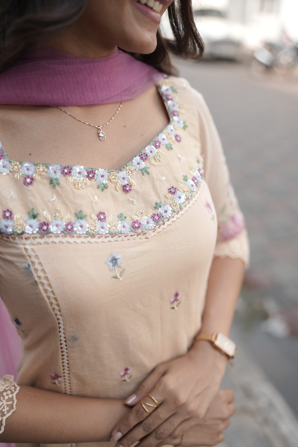 Handworked Panel cut kurta with Dupatta