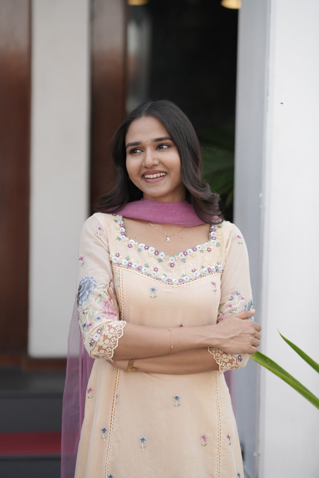 Handworked Panel cut kurta with Dupatta