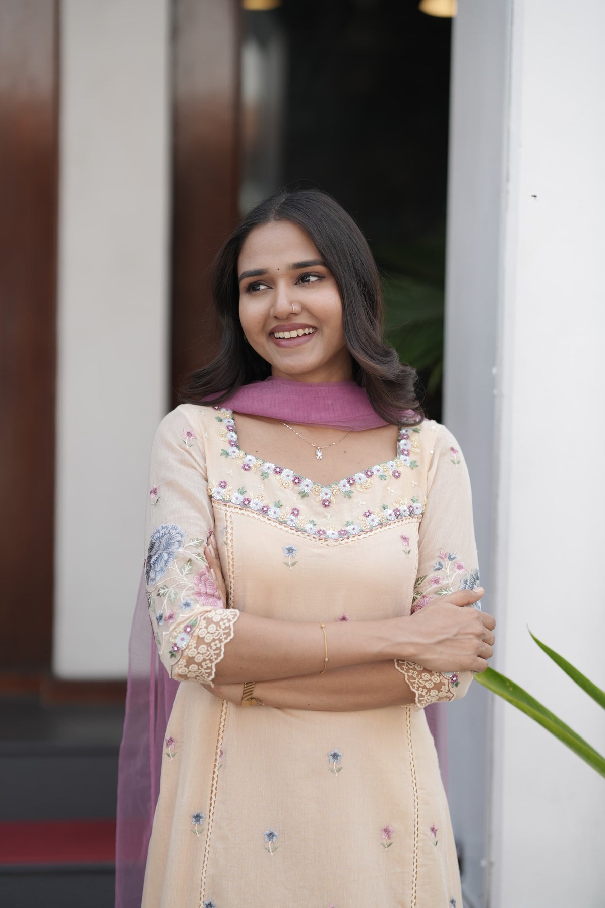 Handworked Panel cut kurta with Dupatta