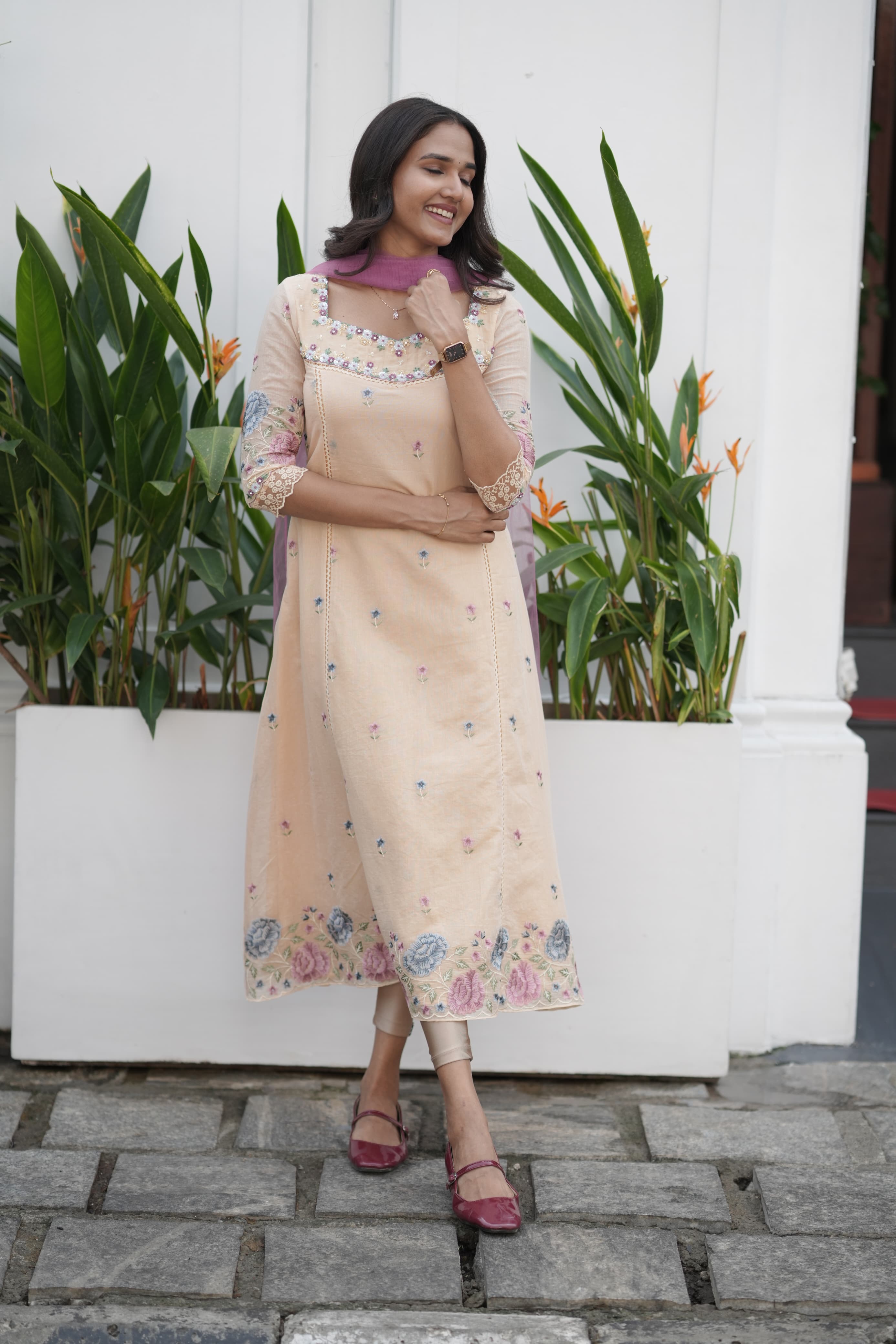 Handworked Panel cut kurta with Dupatta