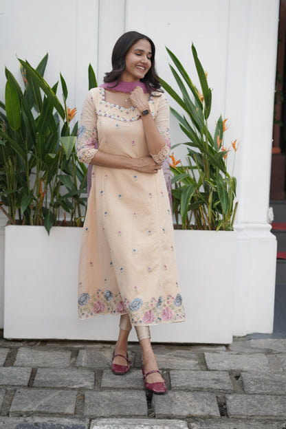 Handworked Panel cut kurta with Dupatta