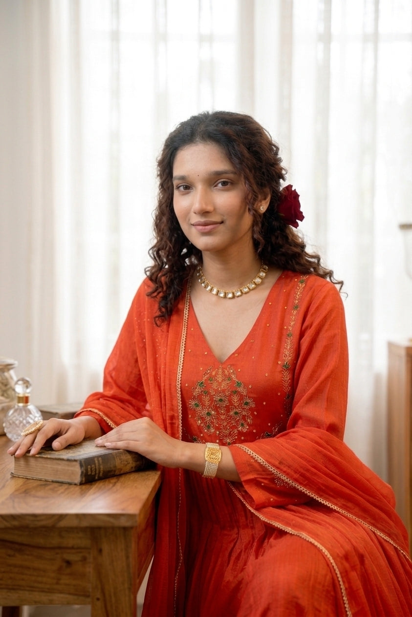 Handworked Pleated Kurta with Dupatta