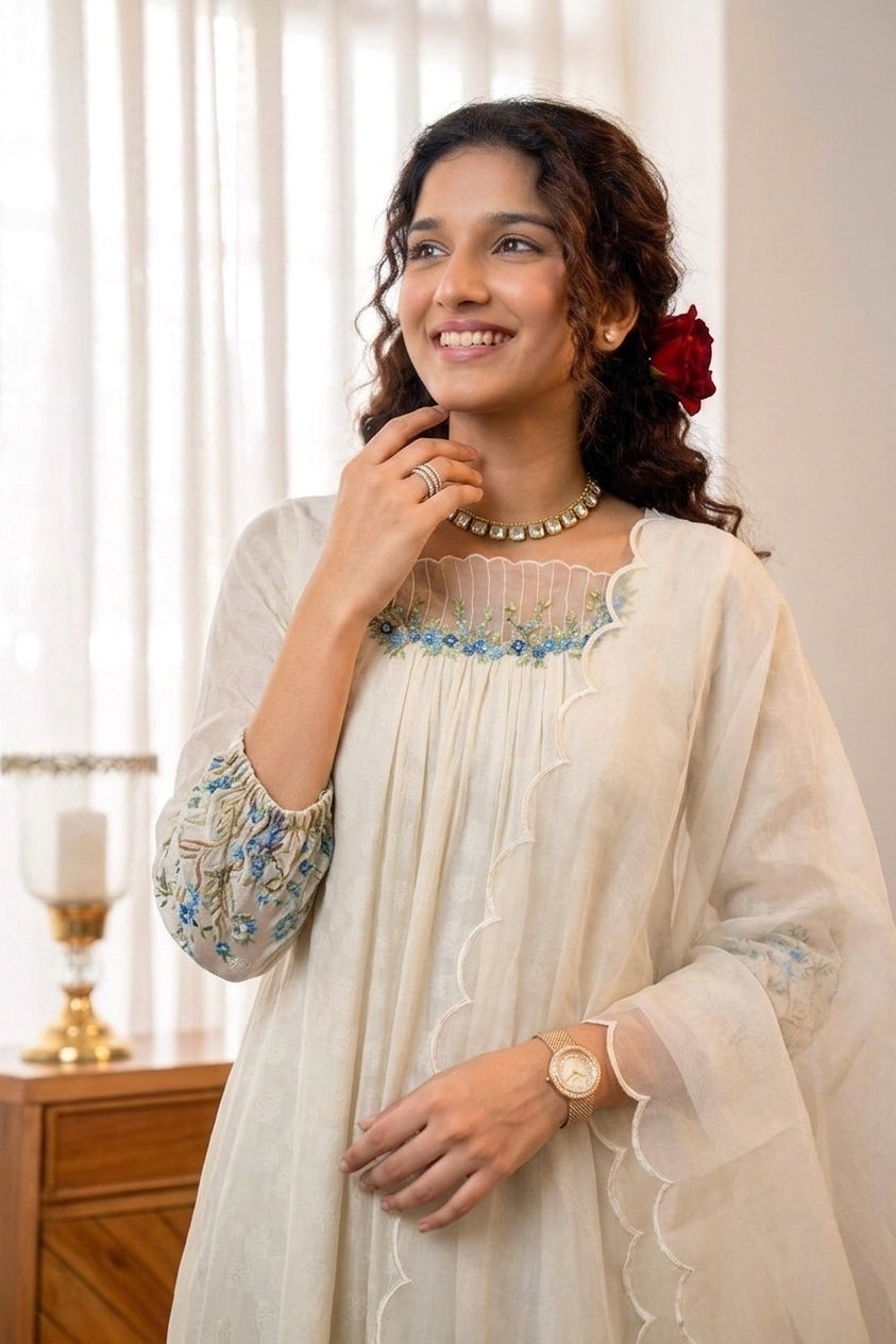 Handworked Pleated Kurta with Dupatta