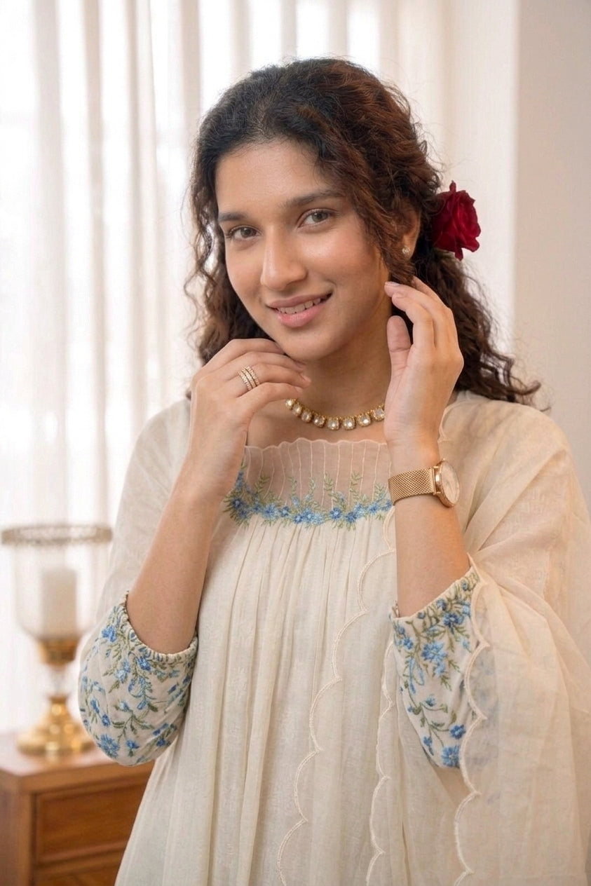 Handworked Pleated Kurta with Dupatta