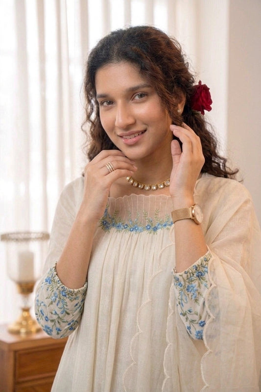 Handworked Pleated Kurta with Dupatta
