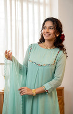 Handworked Pleated Kurta with scalloped dupatta