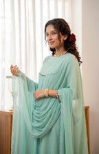 Handworked Pleated Kurta with scalloped dupatta