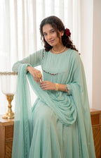 Handworked Pleated Kurta with scalloped dupatta