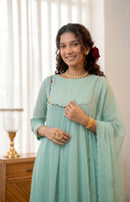 Handworked Pleated Kurta with scalloped dupatta
