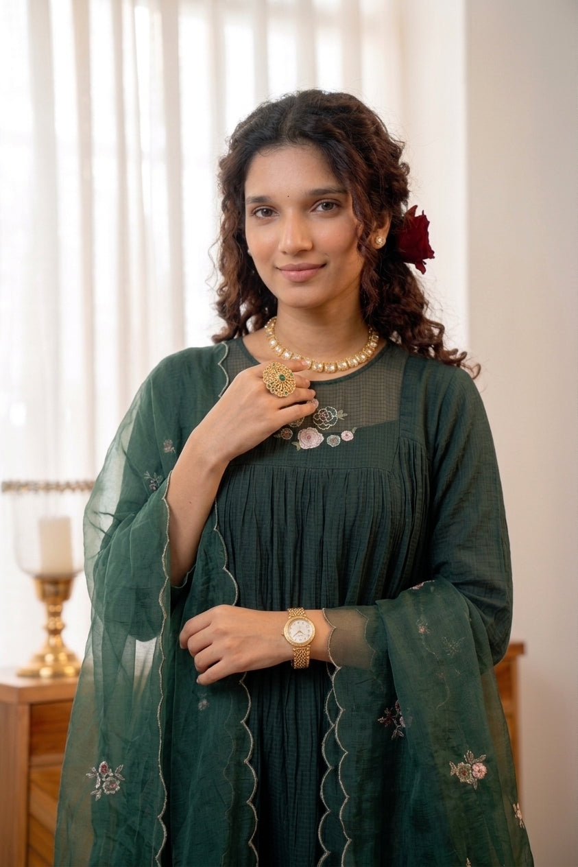 Handworked Pleated Kurta with scalloped dupatta