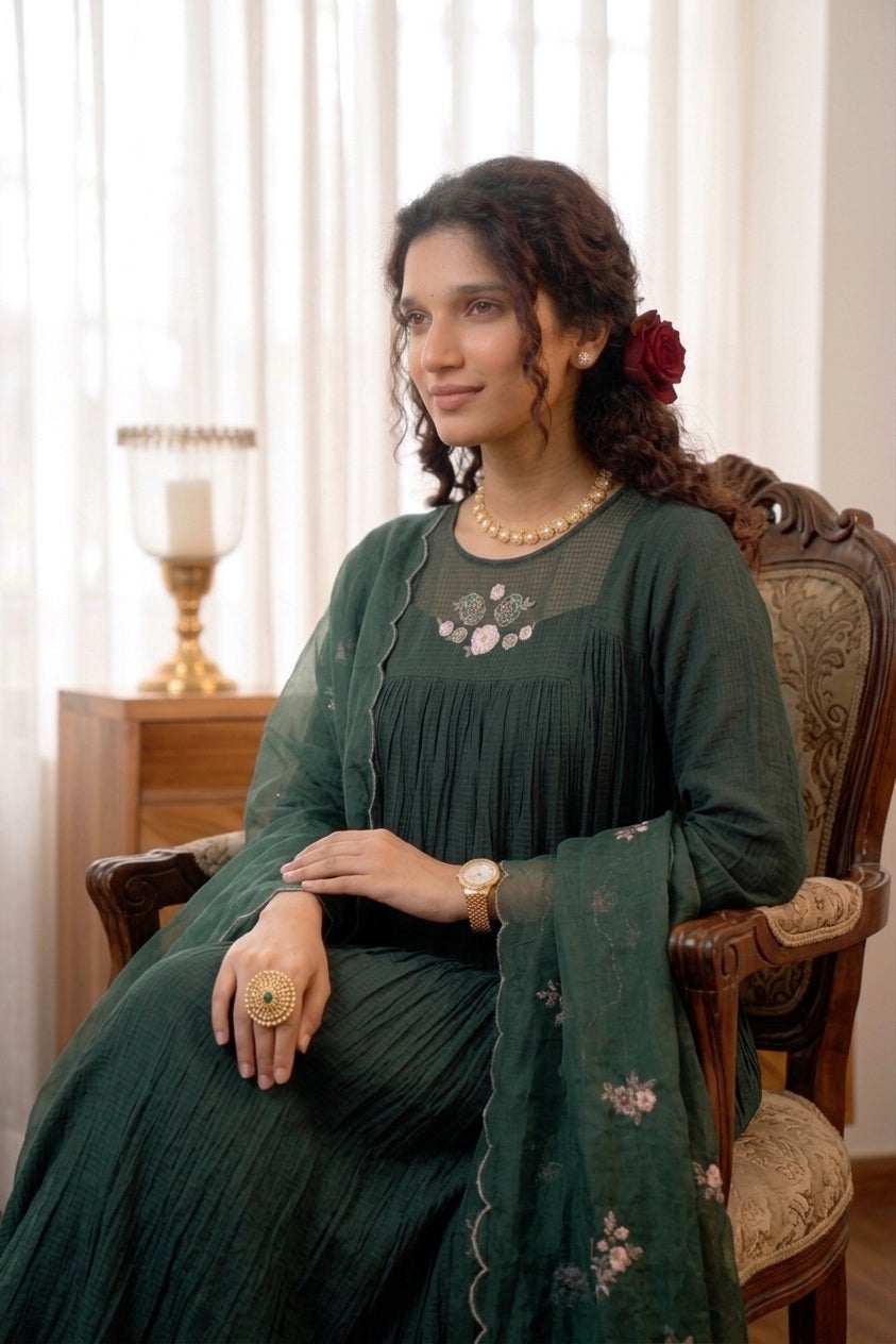Handworked Pleated Kurta with scalloped dupatta