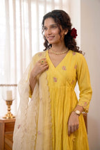 Handworked Pleated Kurta  with scalloped dupatta