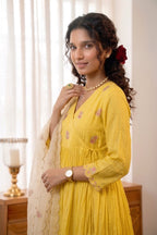 Handworked Pleated Kurta  with scalloped dupatta