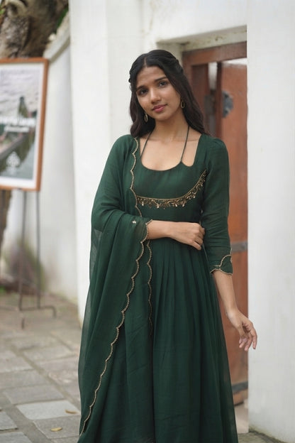 Handworked Pleated Kurta with scalloped dupatta