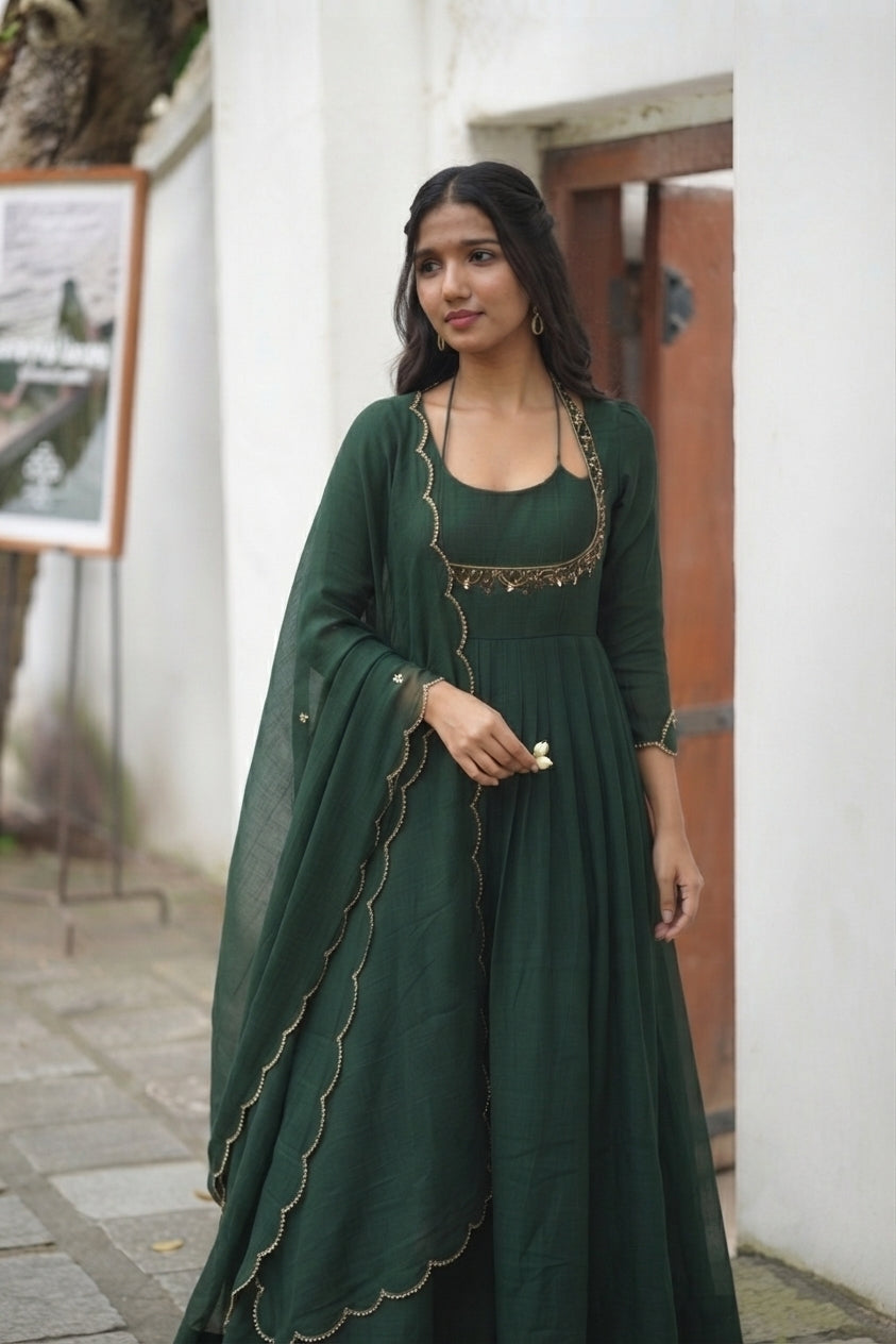 Handworked Pleated Kurta with scalloped dupatta