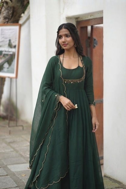 Handworked Pleated Kurta with scalloped dupatta