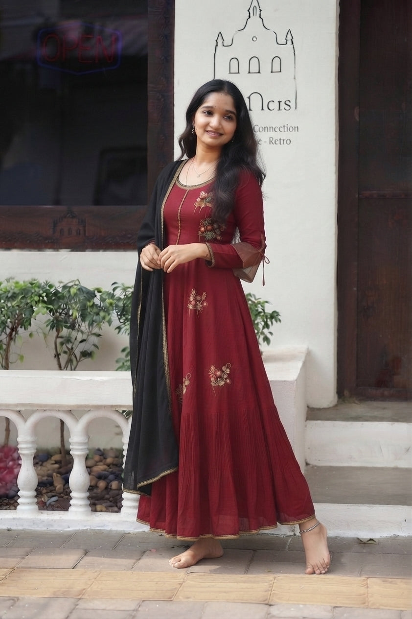 Handworked Pleated Kurta with Dupatta