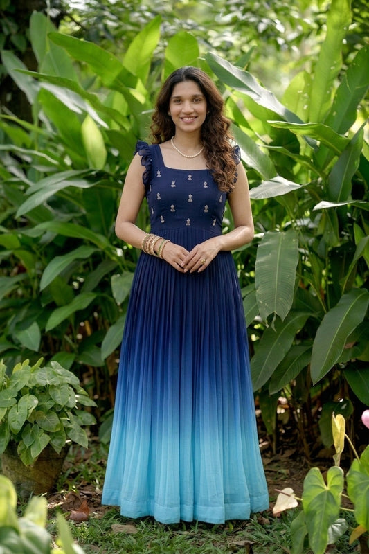 Handworked Ombre Dyed Pleated Kurta