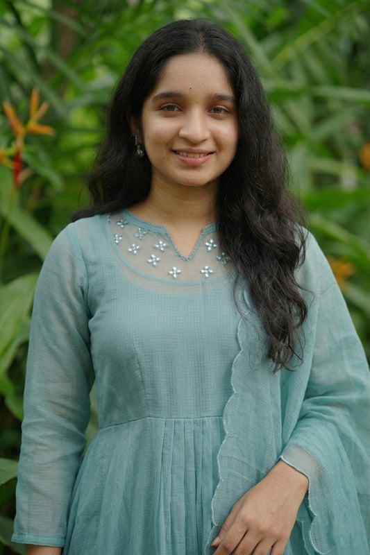 Handworked Pleated Kurta with scalloped Dupatta