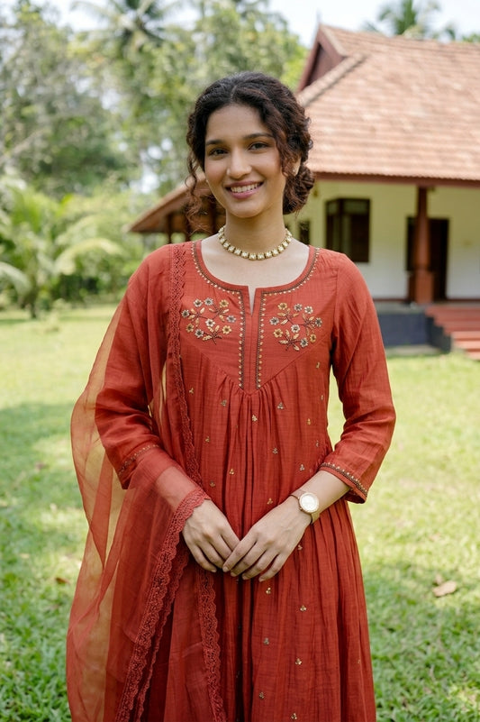 Handworked Pleated Kurta with Dupatta