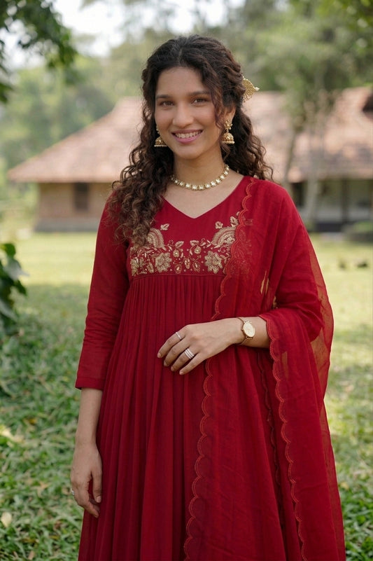 Handworked Pleated Kurta with Dupatta