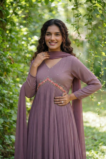 Handworked Pleated Kurta with scalloped dupatta