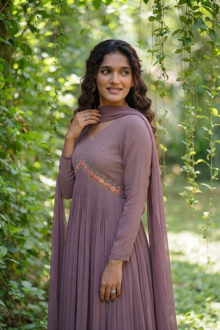 Handworked Pleated Kurta with scalloped dupatta