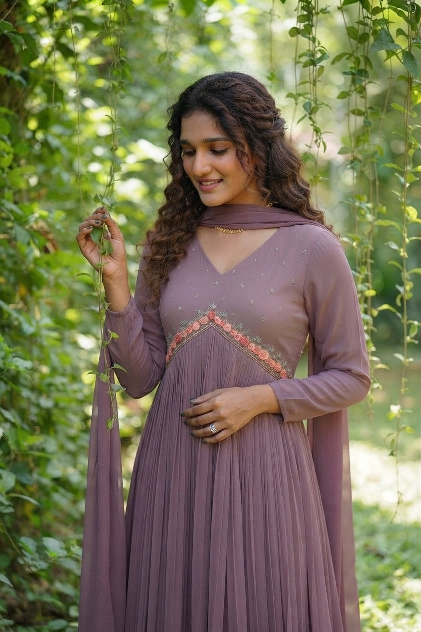 Handworked Pleated Kurta with scalloped dupatta