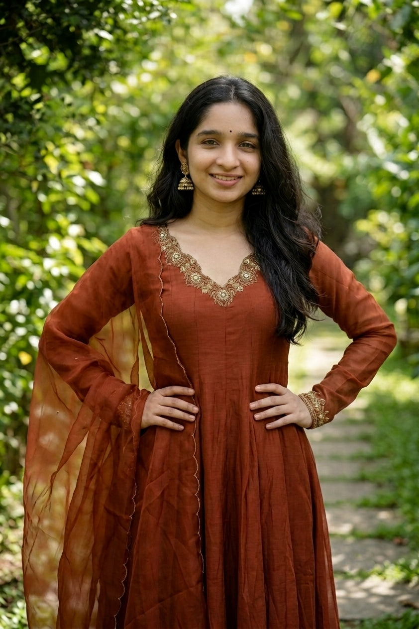 Handworked Panel Cut Kurta with Dupatta