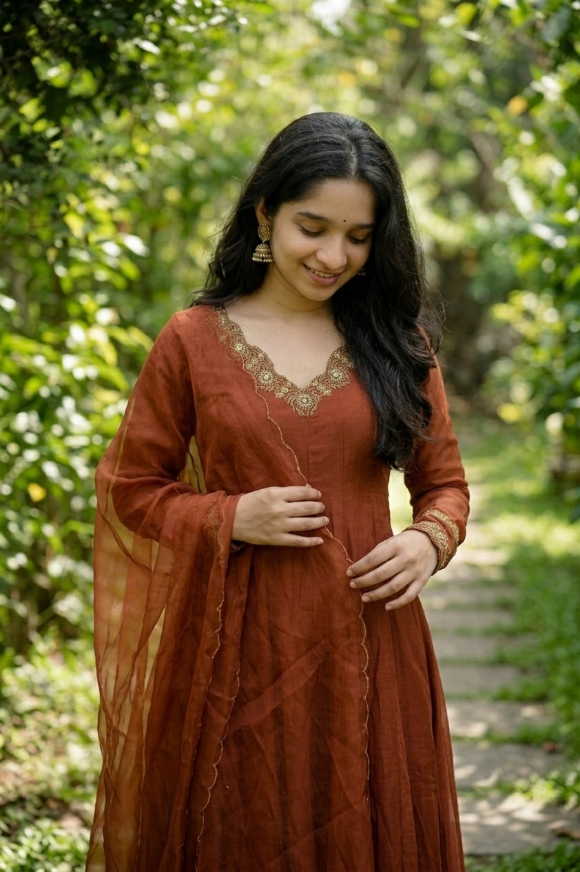 Handworked Panel Cut Kurta with Dupatta