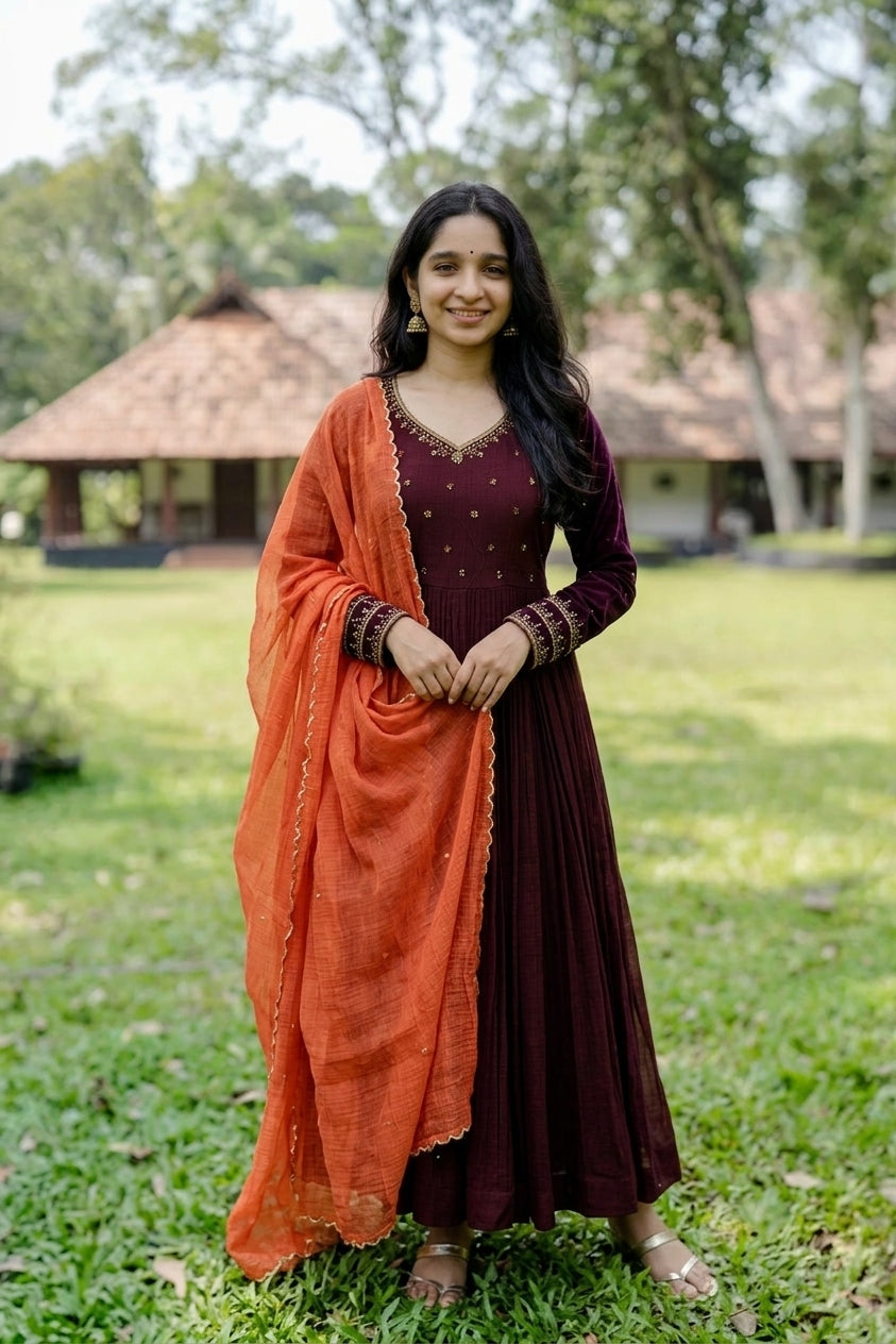 Handworked Pleated Kurta with scalloped dupatta