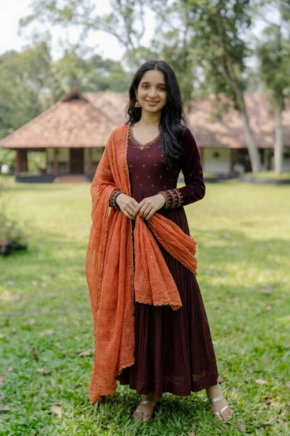 Handworked Pleated Kurta with scalloped dupatta