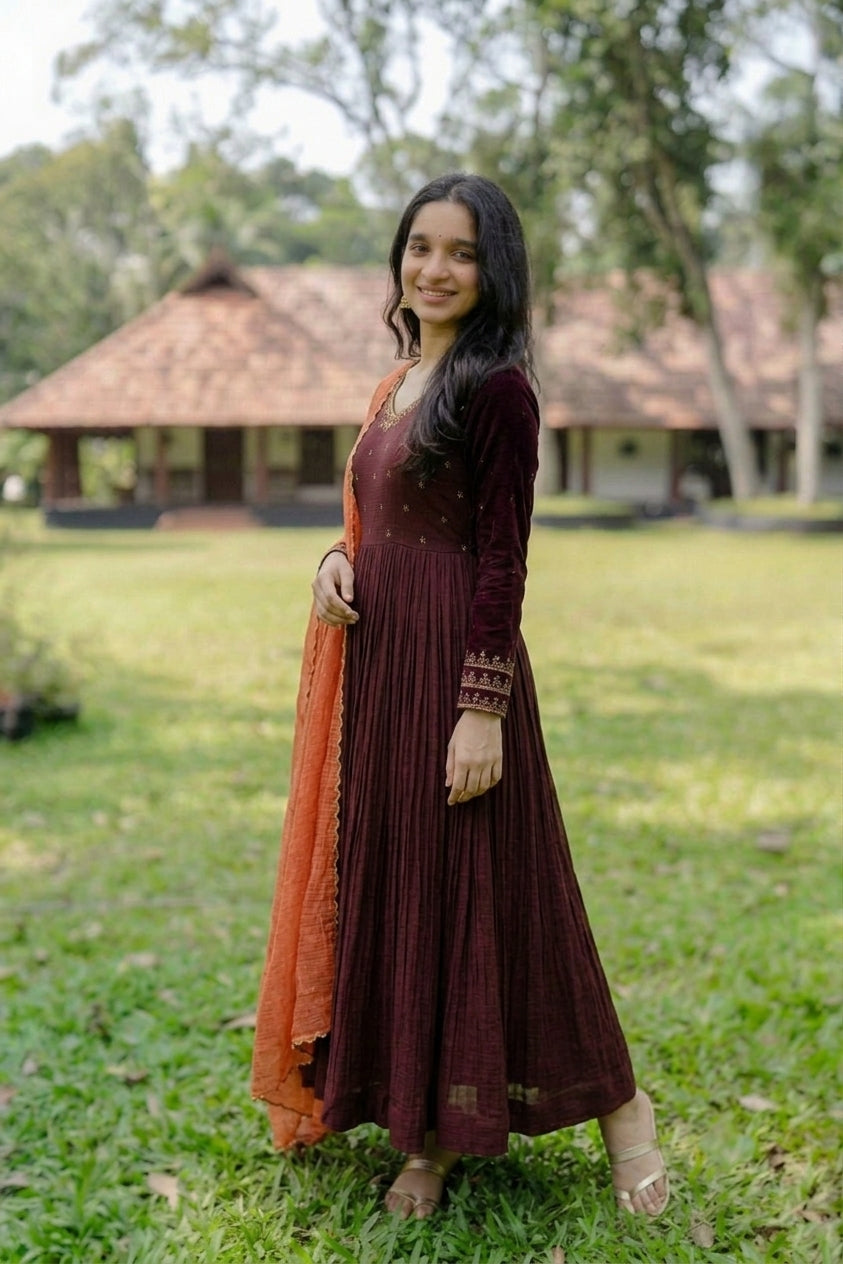 Handworked Pleated Kurta with scalloped dupatta
