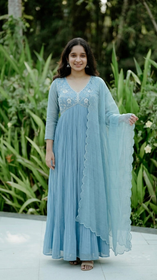 Handworked Pleated Kurta with Dupatta