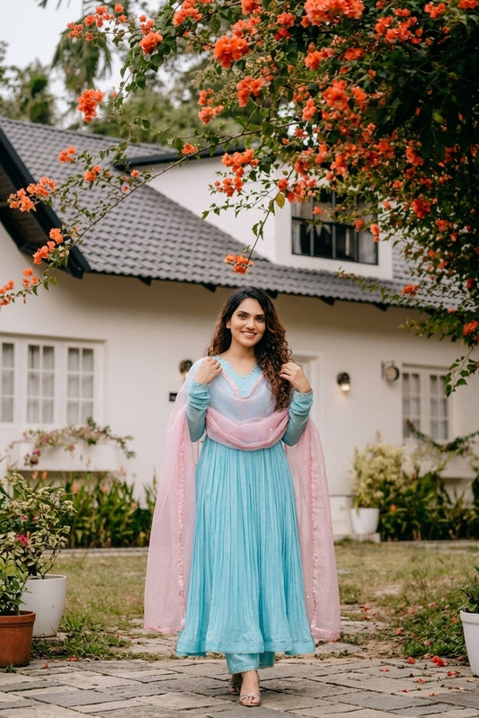 Handworked Pleated Kurta with Dupatta