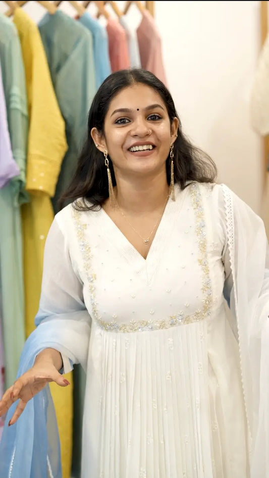 Handworked Pleated Kurta with Dupatta