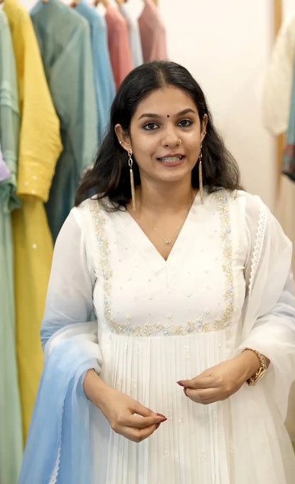 Handworked Pleated Kurta with Dupatta