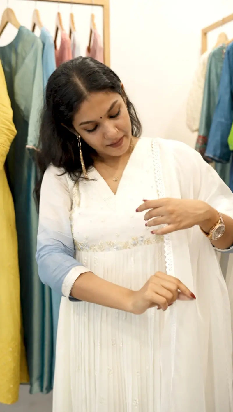 Handworked Pleated Kurta with Dupatta