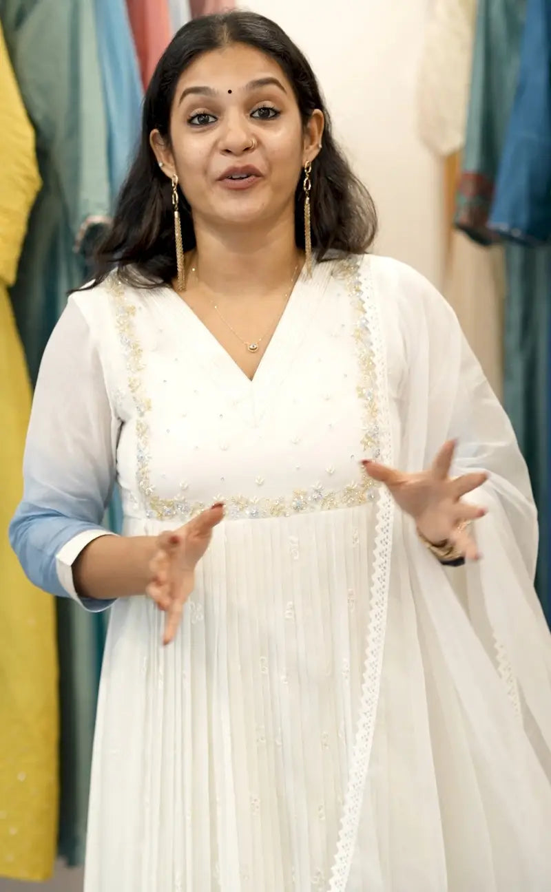 Handworked Pleated Kurta with Dupatta