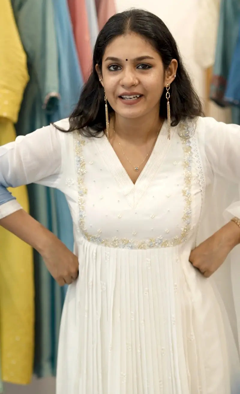 Handworked Pleated Kurta with Dupatta