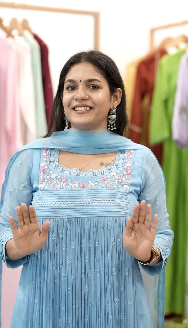 Handworked Pleated Kurta with Dupatta