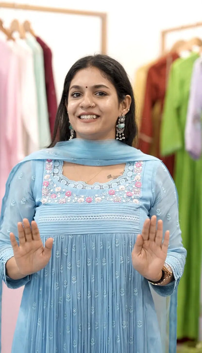 Handworked Pleated Kurta with Dupatta