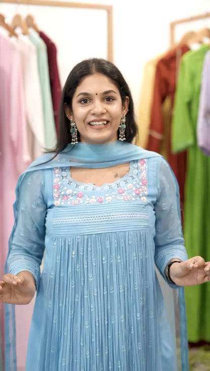 Handworked Pleated Kurta with Dupatta