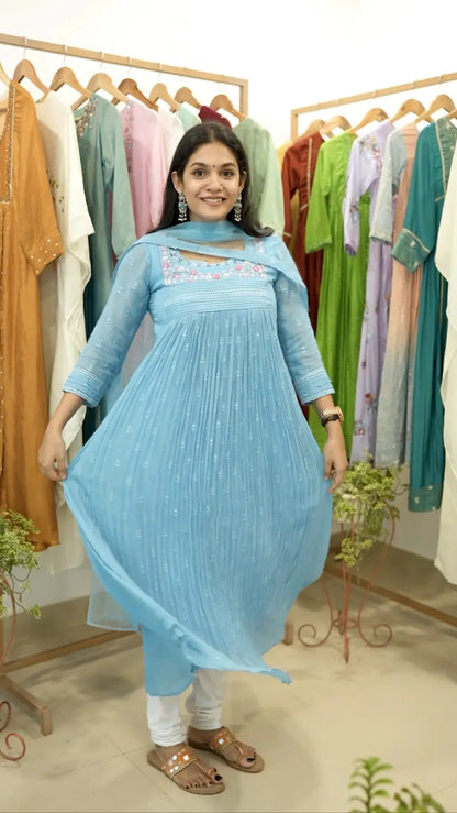 Handworked Pleated Kurta with Dupatta