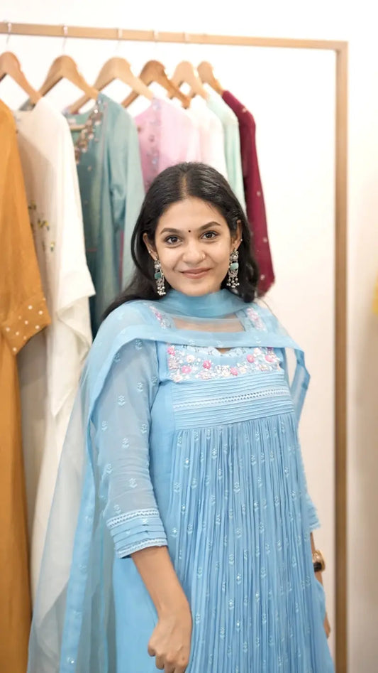 Handworked Pleated Kurta with Dupatta