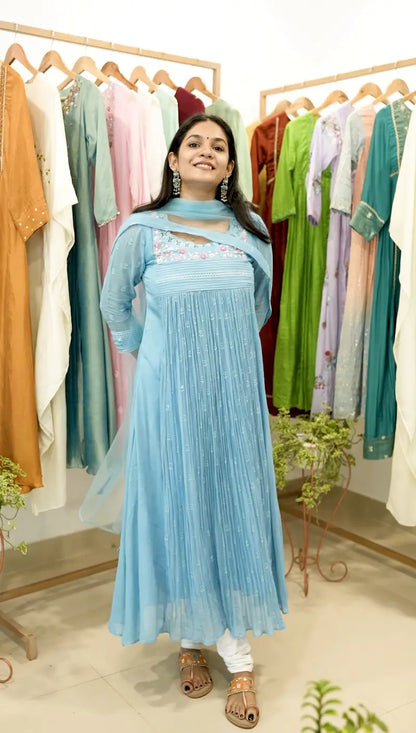 Handworked Pleated Kurta with Dupatta