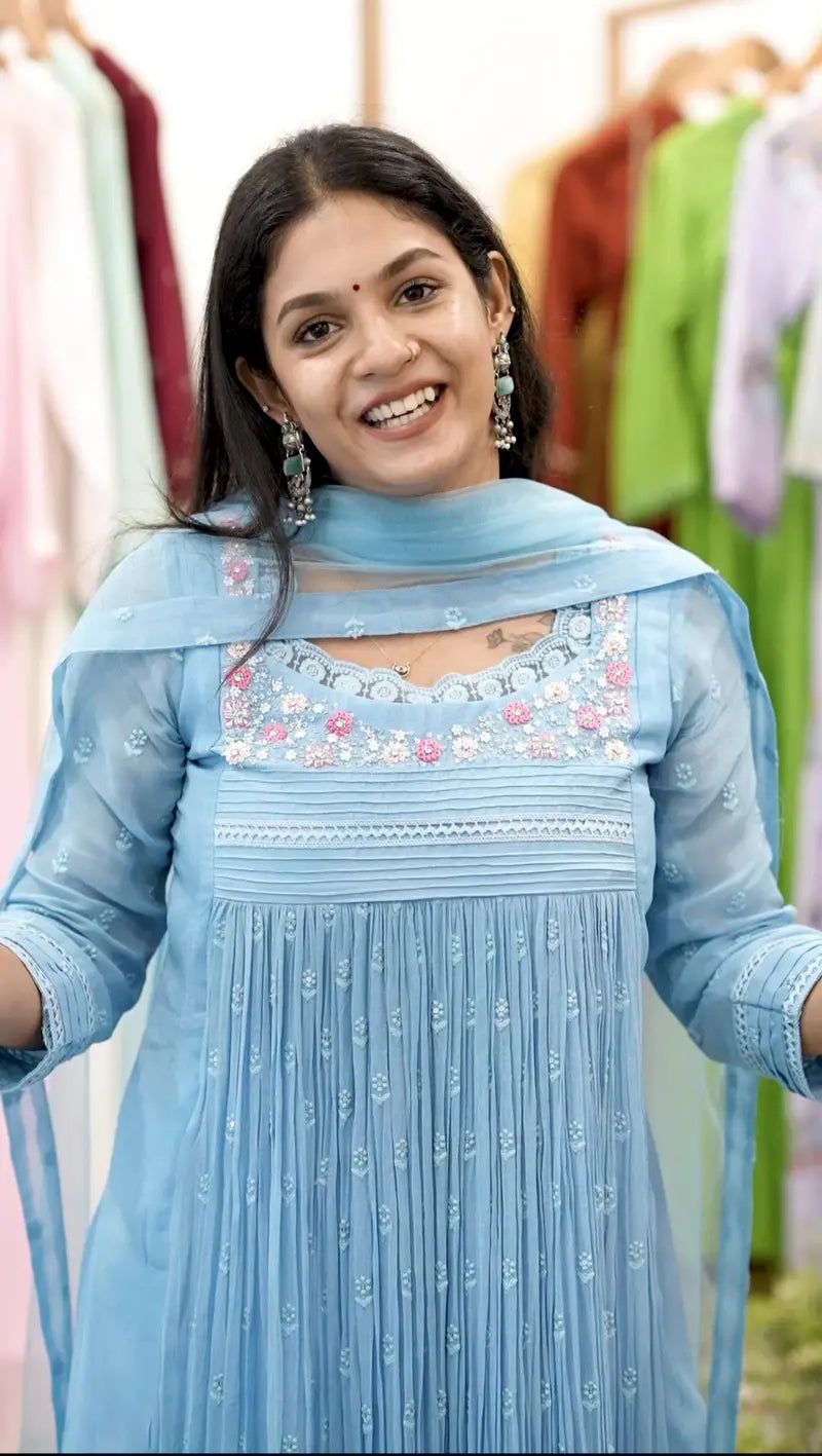 Handworked Pleated Kurta with Dupatta
